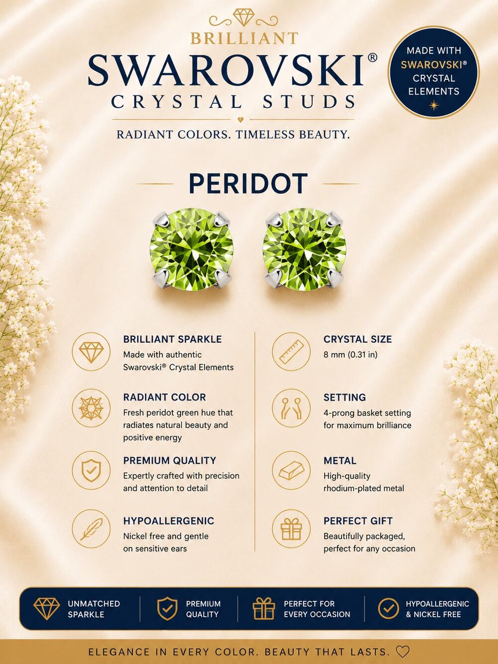 Peridot Swarovski Crystal Elements Earrings